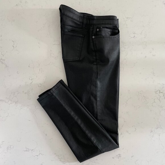 Eileen Fisher 5 Pocket Sleek Coated Waxed Organic Cotton Skinny Jeans Black 8 - Picture 1 of 13